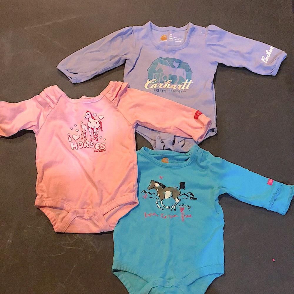 Carhartt Girl’s 0-3 mos Lot of LS Horse Onesies